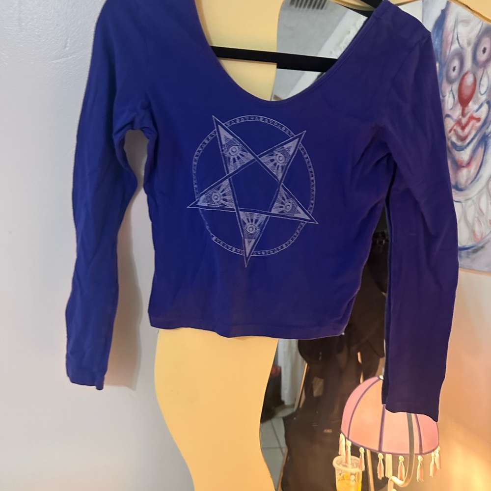 Blue Long Sleeve Top with Pentagram Design
